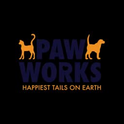 Logotipo oficial de Paw Works con perro y gato
